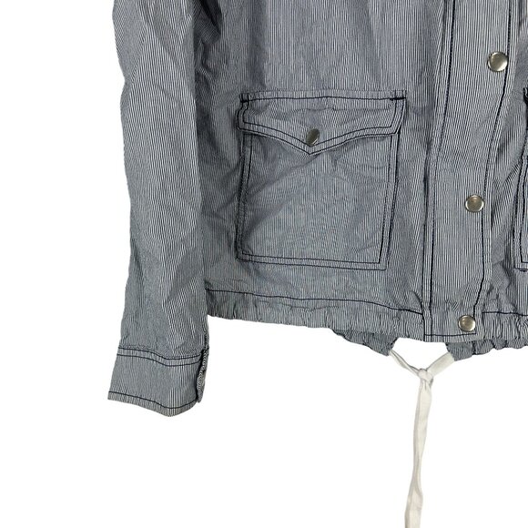 So Womens Lightweight Hooded Striped Jacket XL Blue Cotton Front Pockets - Picture 8 of 9